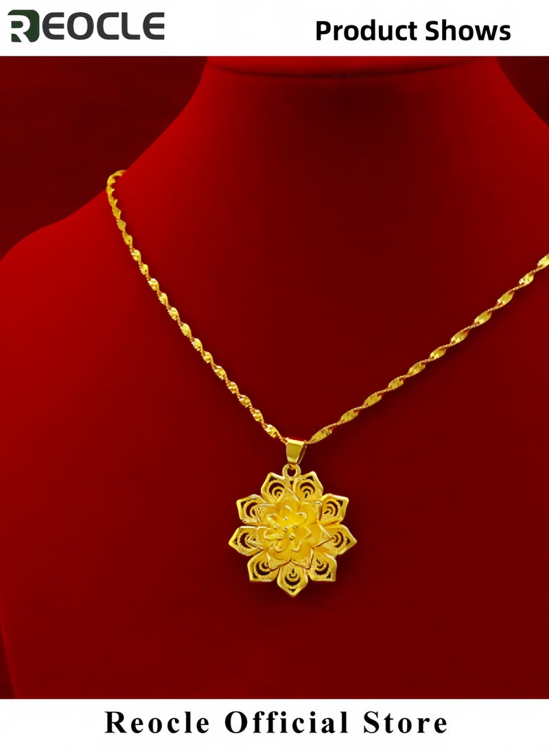 REOCLE Women's Flower Necklace Fashionable Gold-plated Pendant Collarbone Necklace Water Ripple Chain Luxury Jewelry Accessories Wedding Ornaments Gift for Mother & Girlfriend  - Image 4