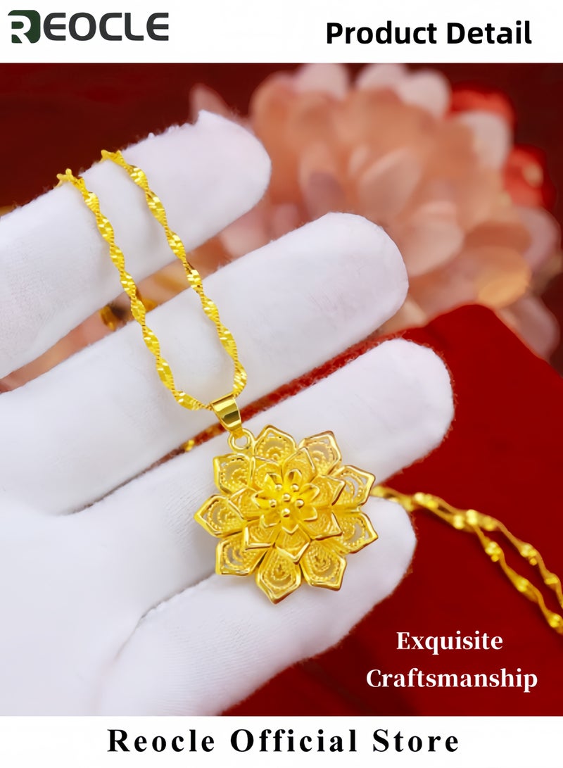 REOCLE Women's Flower Necklace Fashionable Gold-plated Pendant Collarbone Necklace Water Ripple Chain Luxury Jewelry Accessories Wedding Ornaments Gift for Mother & Girlfriend  - Image 5