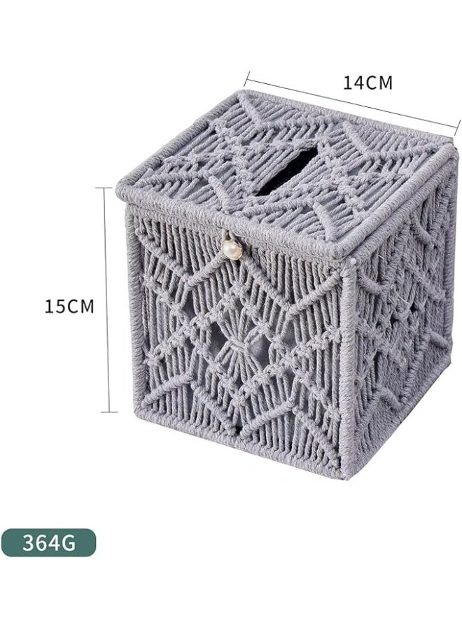 انتيكيانو علبة مناديل بتصميم مكرمية -منظم مناديل بوهيمي منسوج يدويا - 5.5X5.5X 5.9 - Image 3