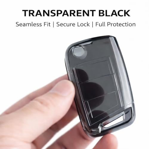 JVCV® Soft TPU Transparent Black Key Cover Compatible with Skoda Kylaq Slavia Kushaq Taigun Tiguan Virtus Octavia Kodiaq Superb Folding Key | Shockproof Slim Fit Case (with Keychain - Style B) - Image 3