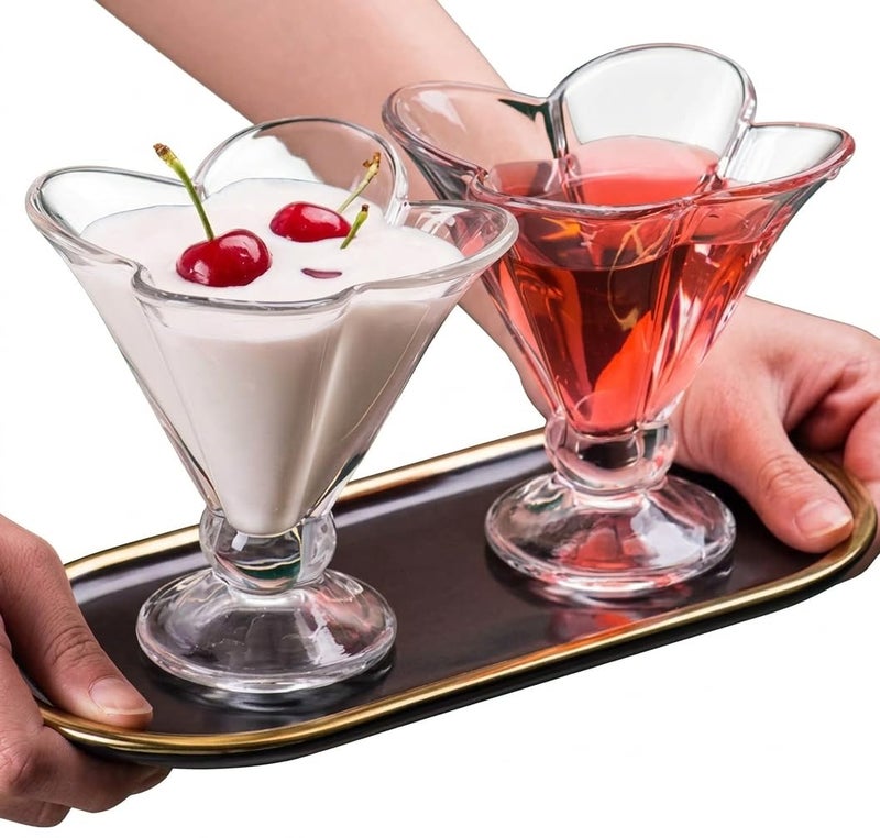 Fruit Glass Ice Cream Dessert Cup Set Fruit Salad Jelly Serving Cups Elegant Flower Design (6) - Image 2