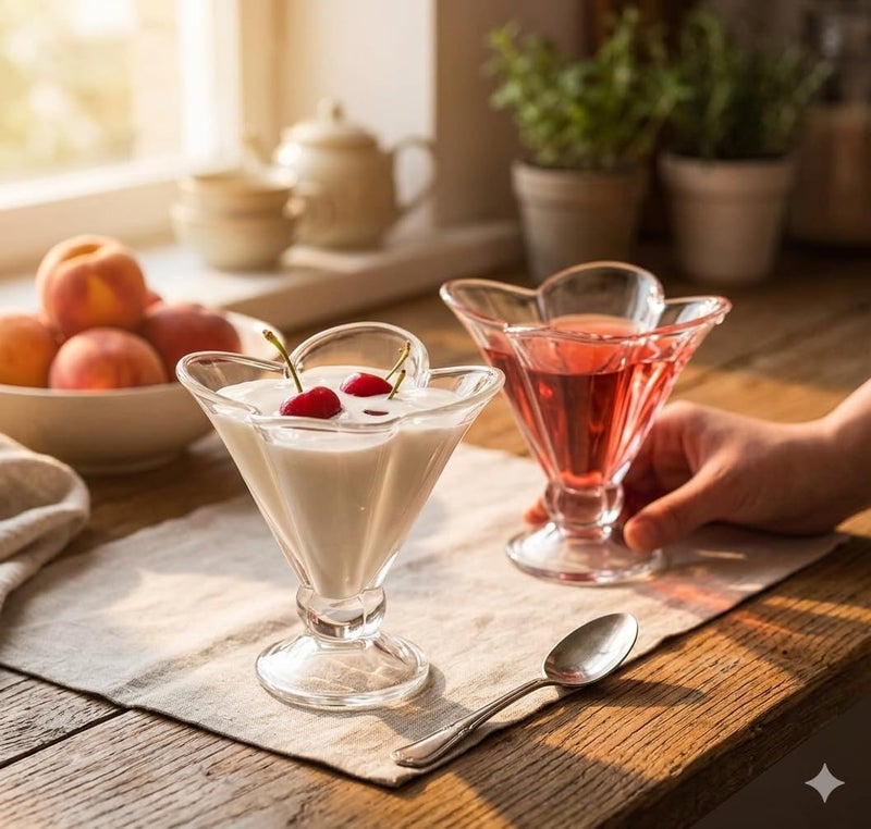 Fruit Glass Ice Cream Dessert Cup Set Fruit Salad Jelly Serving Cups Elegant Flower Design (6) - Image 4