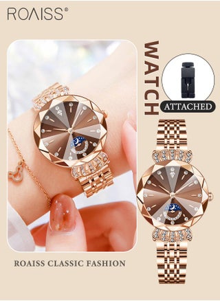 Steel Band Quartz Watch for Women, Analog Display Round Dial with Diamond Decoration with Moon Phase Display, Waterproof Elegant Wristwatch as Gift for Ladies - pzsku/Z0015E0363A6E60CDBB51Z/45/_/1737078336/fe87ae1d-0561-420f-8bf3-21e15e62c9ba