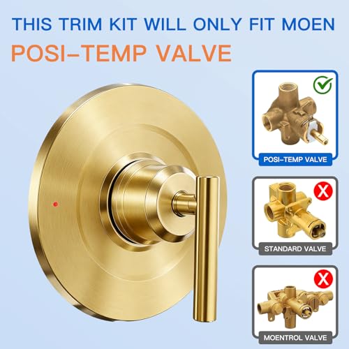ZXFENG Shower Trim Kit for Moen T2901 Handle, Compatible with Moen Gibson Shower/Tub 2510/2520/2570/2590 Pressure balanced Valves Series, Repair Wobbly Handle or Bathroom Renovation,Brushed Gold - Image 2