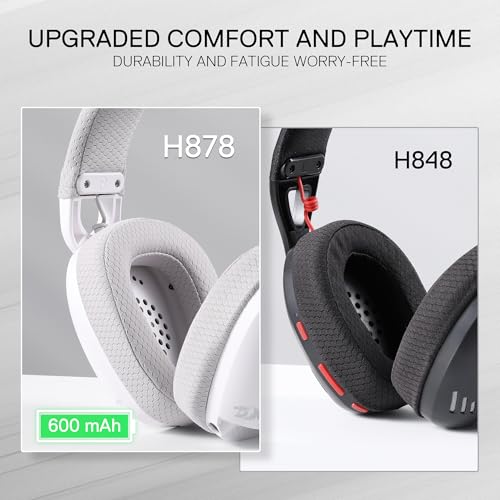Redragon H878 3-Mode Wireless Blue Lighting Gaming Headset - Lightweight - 7.1 Surround Sound - 40MM Drivers - Detachable Microphone - Multi Platforms for PC, PS5/4/3, Switch, Mobile, White&Gray - Image 5