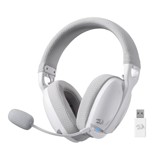 Redragon H878 3-Mode Wireless Blue Lighting Gaming Headset - Lightweight - 7.1 Surround Sound - 40MM Drivers - Detachable Microphone - Multi Platforms for PC, PS5/4/3, Switch, Mobile, White&Gray - Image 1