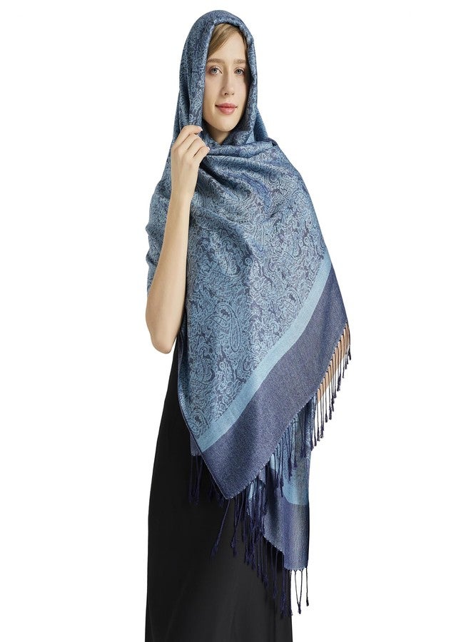 شالات فيميت بيزلي باشمينا - شالات وأوشحة باشمينا أنيقة باللون الأزرق الفولاذي الدافئ للنساء، مناسبة لفساتين السهرة الرسمية (النمط 1 - أزرق فولاذي) - Image 3