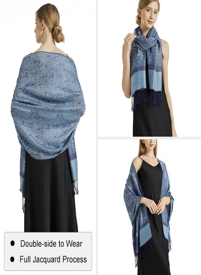 شالات فيميت بيزلي باشمينا - شالات وأوشحة باشمينا أنيقة باللون الأزرق الفولاذي الدافئ للنساء، مناسبة لفساتين السهرة الرسمية (النمط 1 - أزرق فولاذي) - Image 4