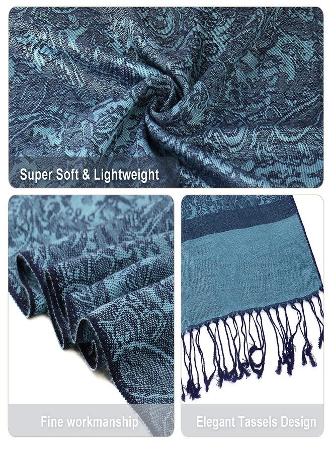 شالات فيميت بيزلي باشمينا - شالات وأوشحة باشمينا أنيقة باللون الأزرق الفولاذي الدافئ للنساء، مناسبة لفساتين السهرة الرسمية (النمط 1 - أزرق فولاذي) - Image 5