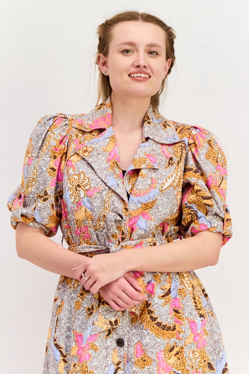 INC Women Floral Print Short Sleeve Jacket, White  - Image 2