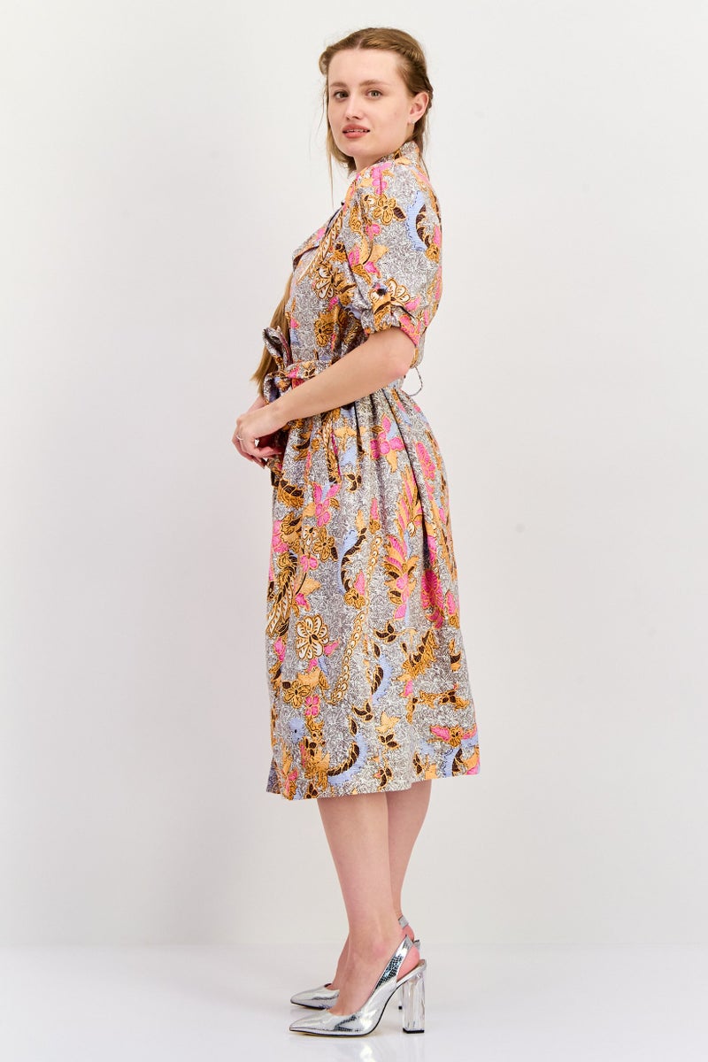 INC Women Floral Print Short Sleeve Jacket, White  - Image 4