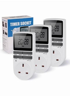 Set of 3 Digital Timer Plug Socket, Electrical Programmable Plug in Timer Switch for Light, with Large LCD Display, Anti-Theft Random Mode for Home Electrical Appliances