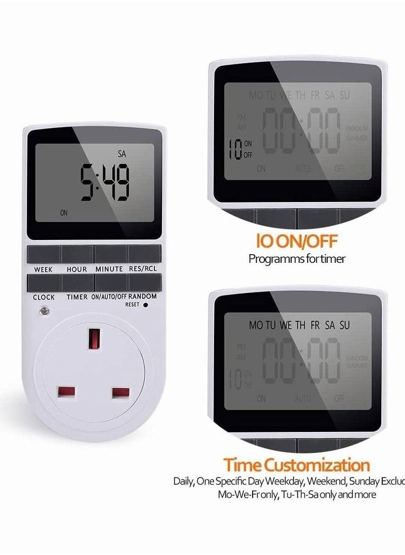 Generic - Set of 3 Digital Timer Plug Socket, Electrical Programmable Plug in Timer Switch for Light, with Large LCD Display, Anti-Theft Random Mode for Home Electrical Appliances - Image 1