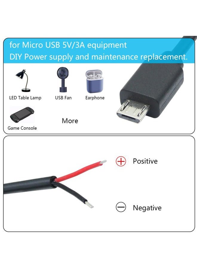 Maixbomr Short Micro USB Male & Female 2 Pin Bare Wire,30cm/11.8in Micro USB to Open End Pigtail Power Cable,Micro USB 22AWG 3A for Micro USB Equipment Installed or Replace Repair DIY Cable(4Pcs) - Image 5