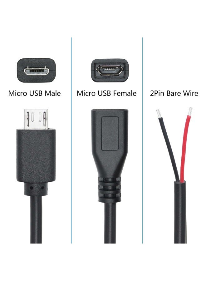 Maixbomr Short Micro USB Male & Female 2 Pin Bare Wire,30cm/11.8in Micro USB to Open End Pigtail Power Cable,Micro USB 22AWG 3A for Micro USB Equipment Installed or Replace Repair DIY Cable(4Pcs) - Image 3