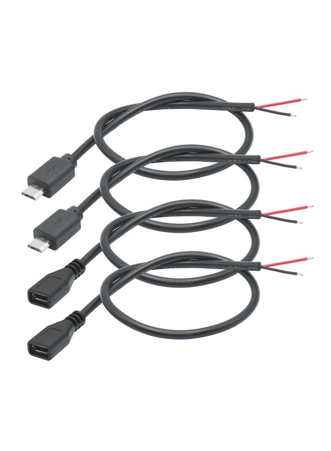 Maixbomr Short Micro USB Male & Female 2 Pin Bare Wire,30cm/11.8in Micro USB to Open End Pigtail Power Cable,Micro USB 22AWG 3A for Micro USB Equipment Installed or Replace Repair DIY Cable(4Pcs) - Image 1