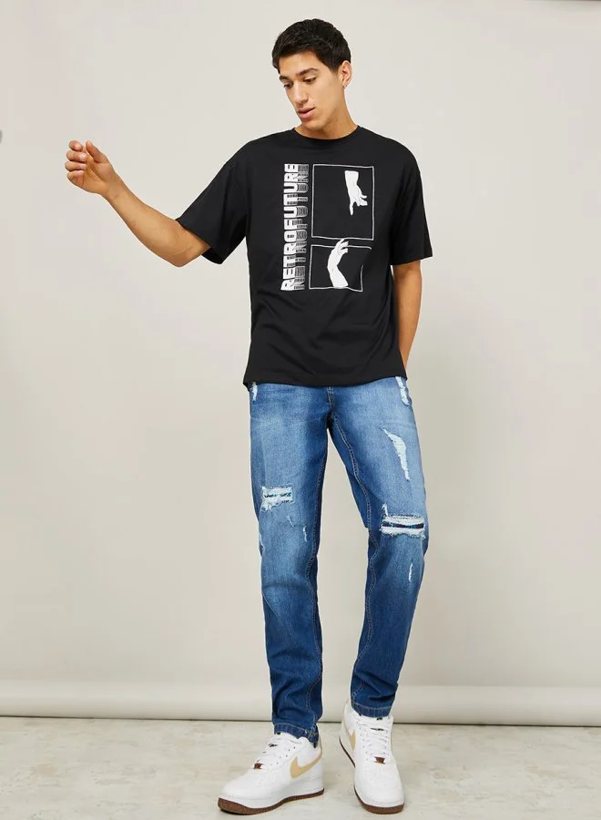 Styli Front Graphic Print Oversized T-Shirt