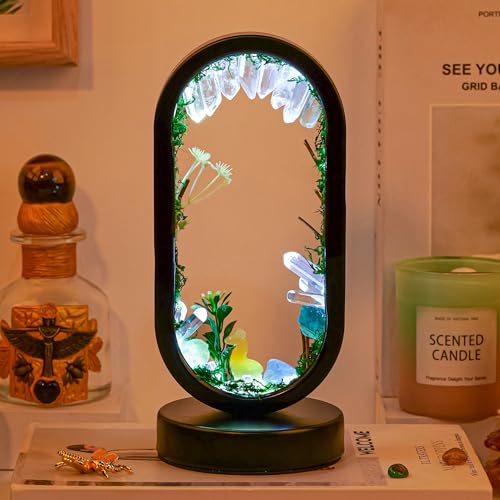 Runyangshi Natural Crystal Night Light LED Bedroom Living Room Night Lamp Oval Quartz Lamp USB Power Bionic Botanical Forest Style TriColor Adjustable Ambient Lighting Home Decoration Christmas Gift - Image 1