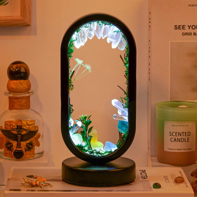 Runyangshi Natural Crystal Night Light LED Bedroom Living Room Night Lamp Oval Quartz Lamp USB Power Bionic Botanical Forest Style TriColor Adjustable Ambient Lighting Home Decoration Christmas Gift - Image 2