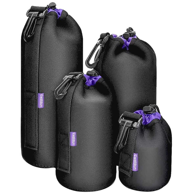 Cwatcun 4 Pack Lens Pouch Set  Camera Lens Case Bag With Thick Protective Neoprene  For Canon Nikon Sony Pentax Olympus Panasonic Fuji Sigma Dslr Slr Camera Lens (Size Small  Medium  Large  X Large) - Image 1