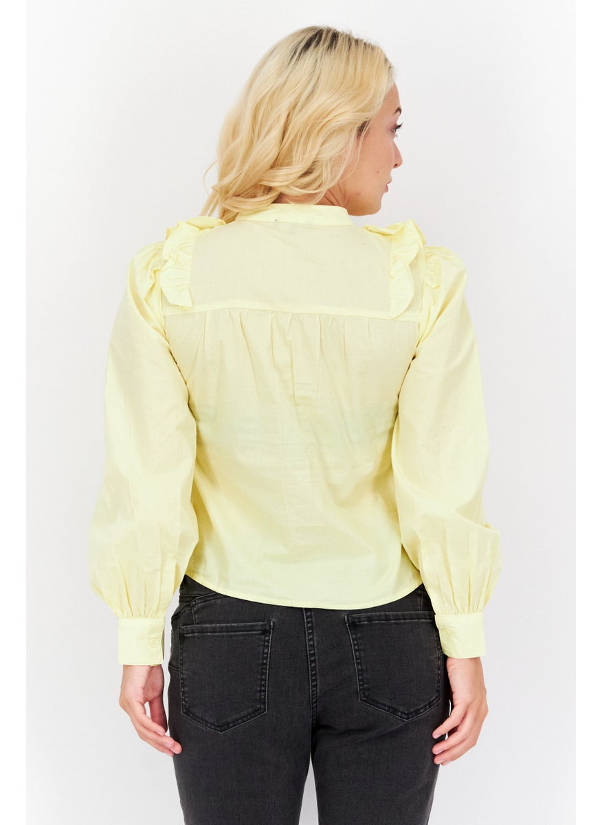 Women Tie Neck Long Sleeve Plain Blouse, Yellow - pzsku/Z00163A29E0B971735854Z/45/_/1726755460/35ce454a-d07b-401f-a8c4-a9ee84f3b6ff