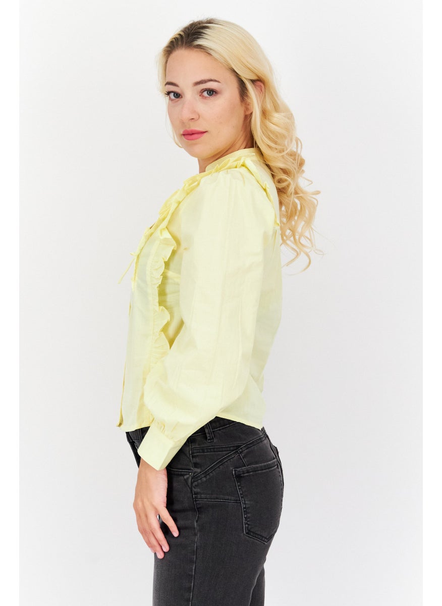 Women Tie Neck Long Sleeve Plain Blouse, Yellow - pzsku/Z00163A29E0B971735854Z/45/_/1726755465/4aec451c-de2e-449b-9c7a-123547bff890