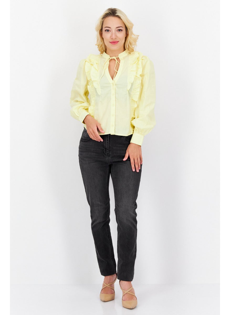 Women Tie Neck Long Sleeve Plain Blouse, Yellow - pzsku/Z00163A29E0B971735854Z/45/_/1726755643/8ddc3809-9b1f-4a70-b8fc-66c109c88bb6