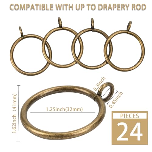 Exselens Curtain Rings with Eyelet for Curtain Rods 1.25 Inch Inner Diameter Metal Drapery Eyelet Curtain Rings Black 24 Pcs Bronze Exselens - Image 2