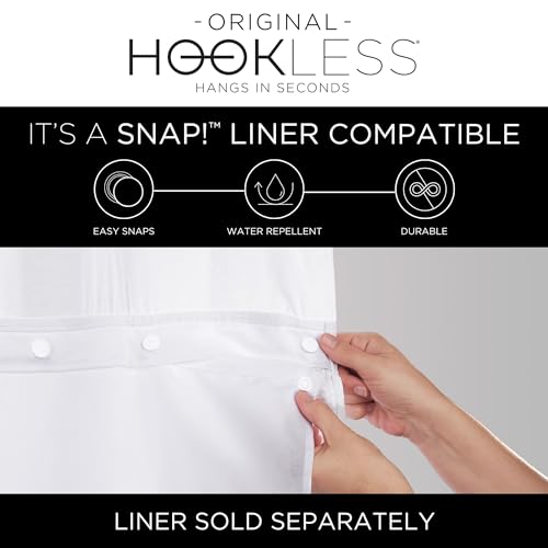 Hookless It’s A Snap! Waffle Stripe Shower Curtain, 2-in-1 Shower Curtain Includes Fabric Shower Curtain with Sheer Top Window and Flex-On Rings, Liner Compatible, 71” x 74”, Light Grey - Image 5