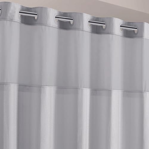 Hookless It’s A Snap! Waffle Stripe Shower Curtain, 2-in-1 Shower Curtain Includes Fabric Shower Curtain with Sheer Top Window and Flex-On Rings, Liner Compatible, 71” x 74”, Light Grey - Image 2
