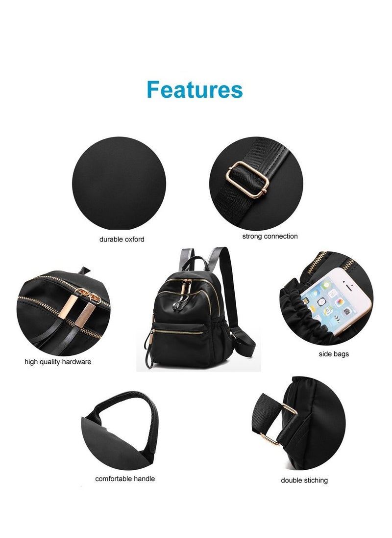 SYOSI - Waterproof Oxford Small Backpack, Ladies Fashion Designer Rucksack Convertible Travel Shoulder Bag for Women Girls Adult Kids School Travel Black - Image 1