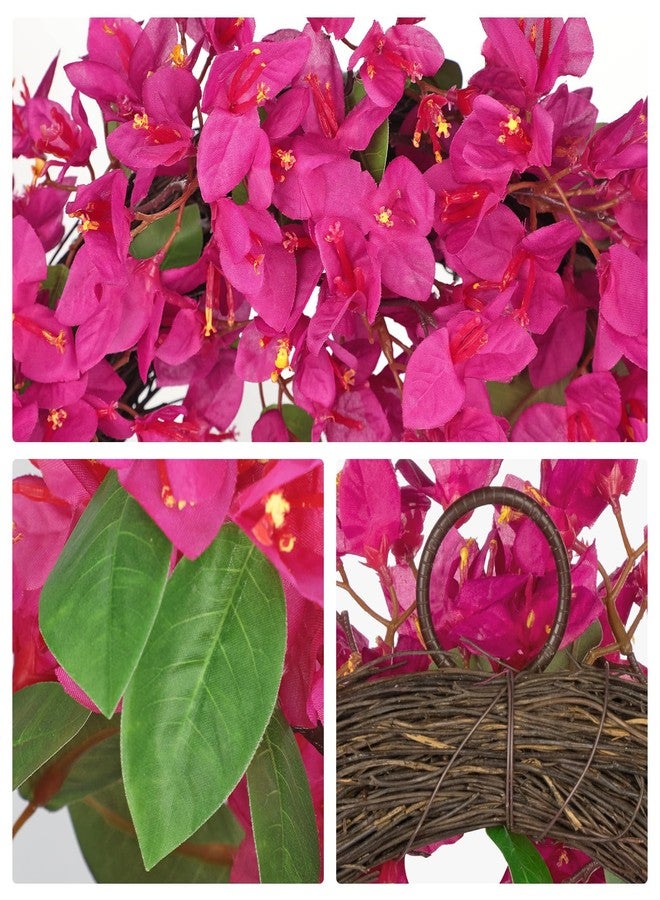 Briful Spring Front Door Wreath 18inches Artificial Bougainvillea Flower Wreath Silk Pink Floral Hanging Wreath Outdoor Summer Wreath for Home Wall Mantle Party Wedding Décor - Image 3