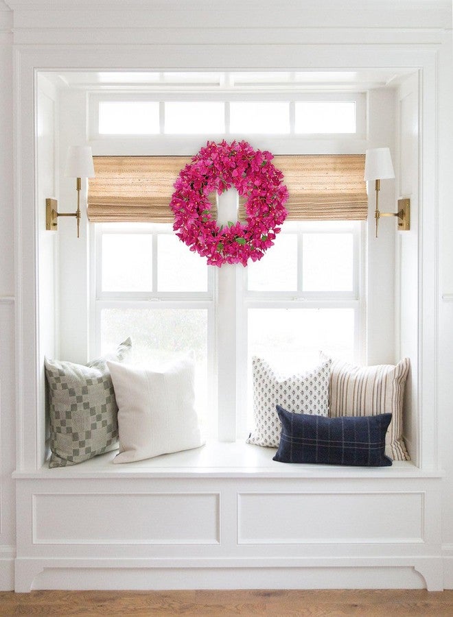 Briful Spring Front Door Wreath 18inches Artificial Bougainvillea Flower Wreath Silk Pink Floral Hanging Wreath Outdoor Summer Wreath for Home Wall Mantle Party Wedding Décor - Image 4