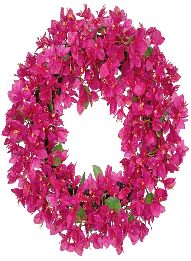 Briful Spring Front Door Wreath 18inches Artificial Bougainvillea Flower Wreath Silk Pink Floral Hanging Wreath Outdoor Summer Wreath for Home Wall Mantle Party Wedding Décor - Image 1