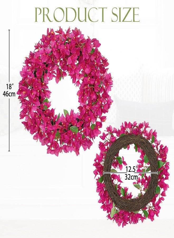 Briful Spring Front Door Wreath 18inches Artificial Bougainvillea Flower Wreath Silk Pink Floral Hanging Wreath Outdoor Summer Wreath for Home Wall Mantle Party Wedding Décor - Image 2