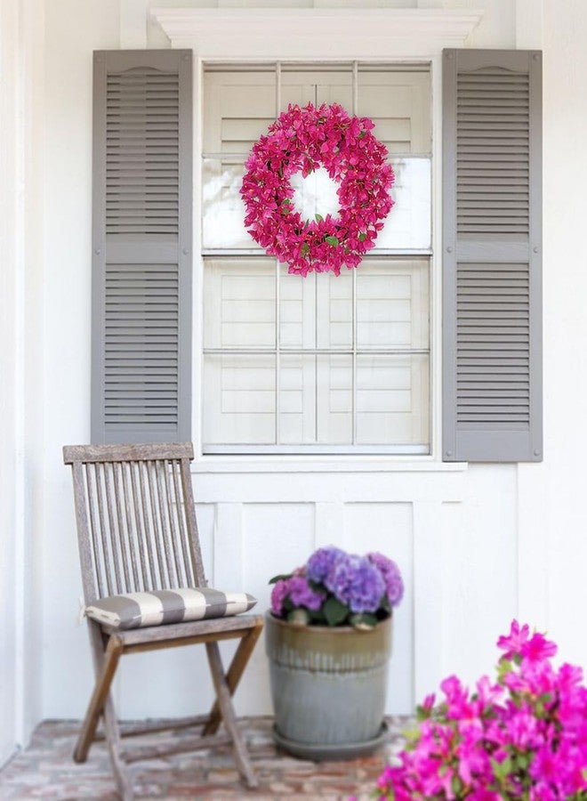 Briful Spring Front Door Wreath 18inches Artificial Bougainvillea Flower Wreath Silk Pink Floral Hanging Wreath Outdoor Summer Wreath for Home Wall Mantle Party Wedding Décor - Image 5