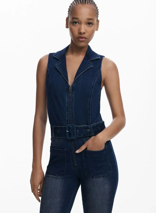 DESIGUAL Flared Denim Jumpsuit