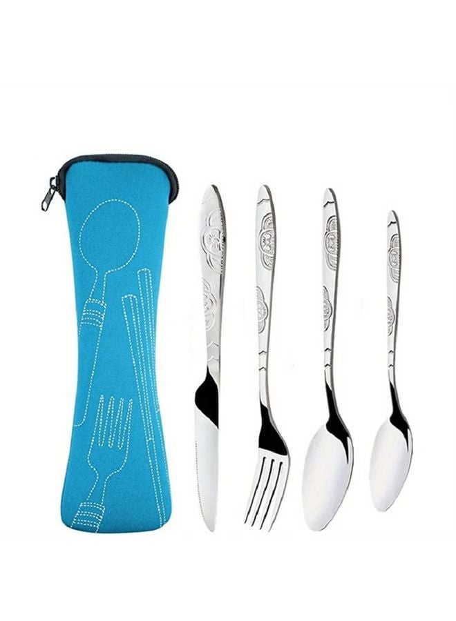 Red Stainless Steel Vintage Cutlery Set Portable Tableware Includes Steak Knife Fork Spoon - Image 1
