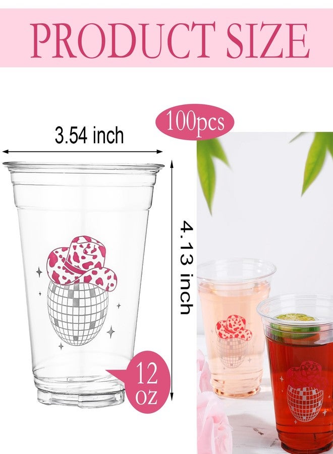 Sliner 100 Pcs Pink Disco Cowgirl Plastic Cups Bachelorette Party Decorations 12 oz Disposable Clear Disco Ball Cups for Bachelorette Birthday Wedding 70s 80s 90s Party - Image 2