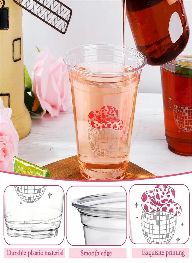 Sliner 100 Pcs Pink Disco Cowgirl Plastic Cups Bachelorette Party Decorations 12 oz Disposable Clear Disco Ball Cups for Bachelorette Birthday Wedding 70s 80s 90s Party - Image 3