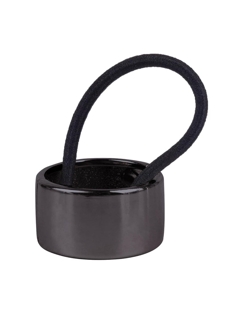 Framendino Framendino Black Ponytail Hair Ties Holder Cuff Metal Circle Elastic Band for Women Girls 