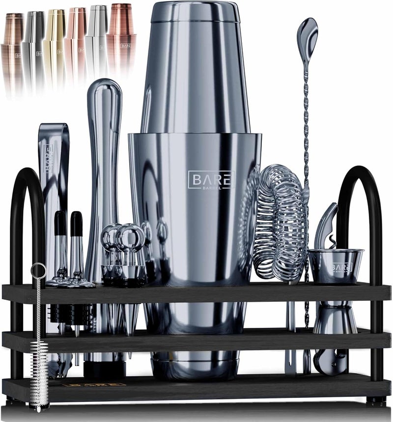 Bare Barrel ® Mixology Bartender Kit Bar Set | 14-Piece Cocktail Shaker Set | Martini Barware Mixing Tools for Home Bartending | 35 Recipe Cards | Gift Set (28oz Boston Shaker, Gray/Black) - Image 1