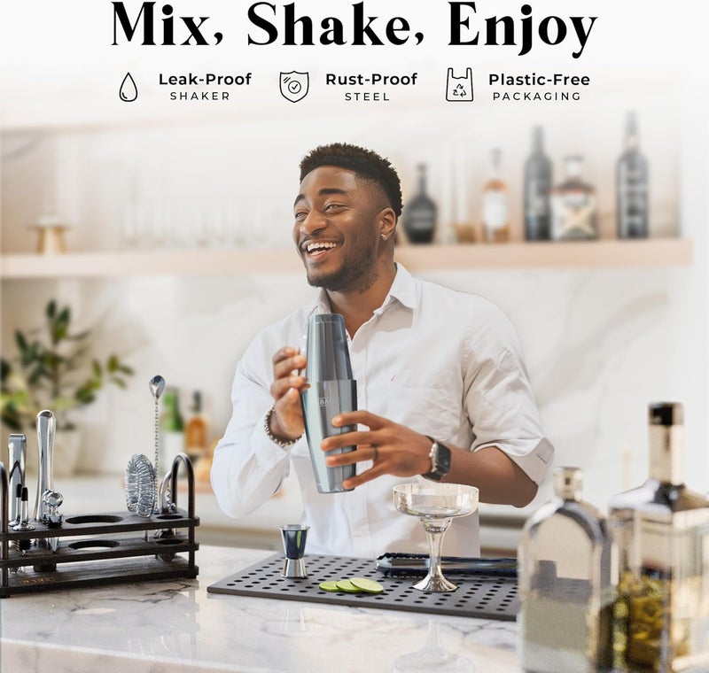 Bare Barrel ® Mixology Bartender Kit Bar Set | 14-Piece Cocktail Shaker Set | Martini Barware Mixing Tools for Home Bartending | 35 Recipe Cards | Gift Set (28oz Boston Shaker, Gray/Black) - Image 3