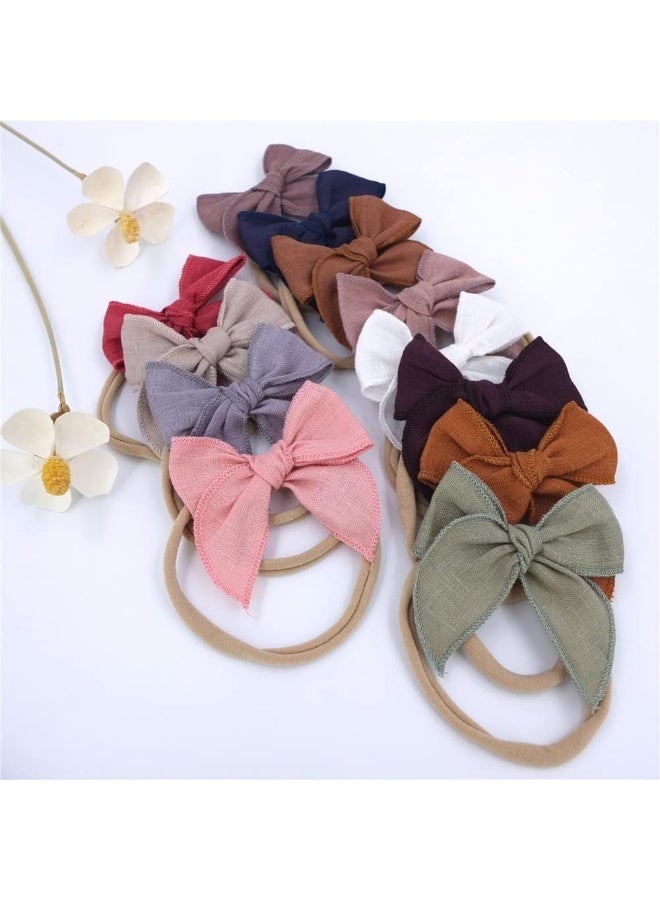 Sugarmelon Linen Bow Nylon Headband for Baby Newborn Infant Toddler Hair Bow Elastic Bands for Baby Girls Little Kids Headbands (Linen Fable bow 3'') - Image 4