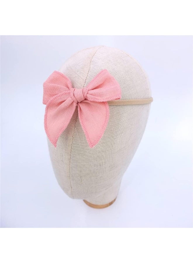 Sugarmelon Linen Bow Nylon Headband for Baby Newborn Infant Toddler Hair Bow Elastic Bands for Baby Girls Little Kids Headbands (Linen Fable bow 3'') - Image 5
