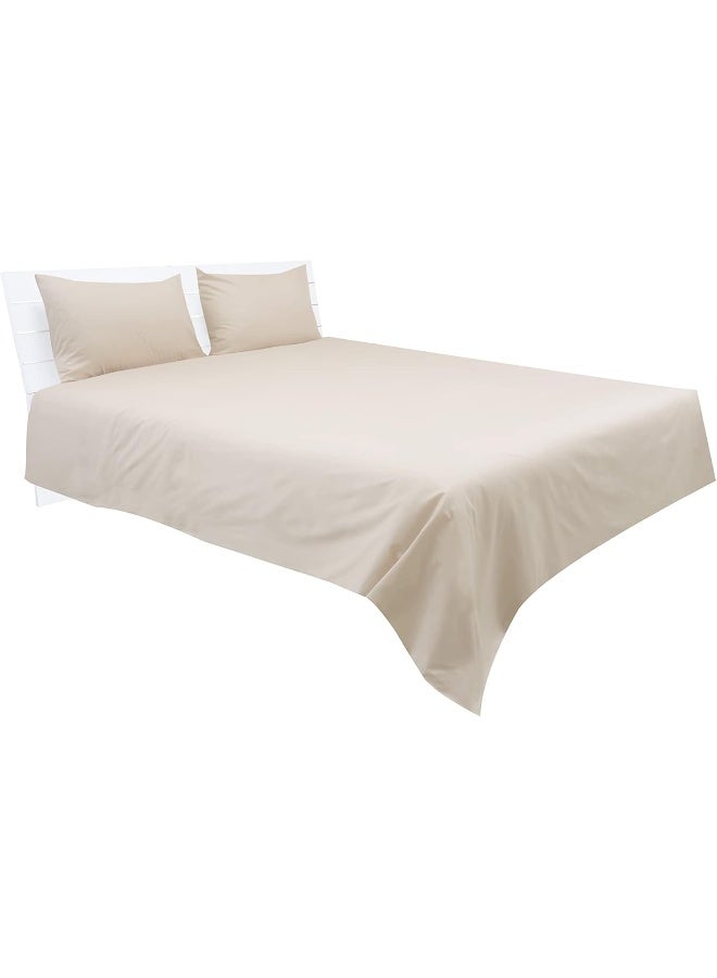 Hotel Linen Klub Double Flat Sheet 3-Piece Set - 180 Thread Count 100% Cotton Percale, Flat Sheet (220 x 240 cm) and 2-Piece Pillowcases (50 x 75 cm), Ultra-Soft and Durable Bedding, Stone - Image 4