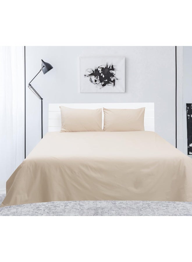 Hotel Linen Klub Double Flat Sheet 3-Piece Set - 180 Thread Count 100% Cotton Percale, Flat Sheet (220 x 240 cm) and 2-Piece Pillowcases (50 x 75 cm), Ultra-Soft and Durable Bedding, Stone - Image 1