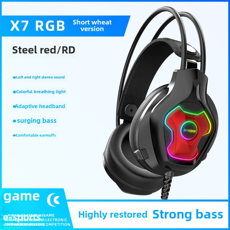 Gaming Headset 7.1 Surround Noise-Canceling Red 7.1USB short wheat 