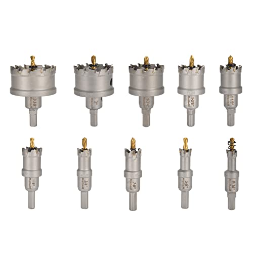 Mollom 10Pcs(14-60mm) TCT Carbide Hole Saw Kit for Hard Metal, 10Pcs Hole Cutters with 3Pcs Extra Pilot Drill Bits and 1Pcs Hex Key for Stainless Steel, Iron,Aluminum,Alloy,Metal. - Image 2