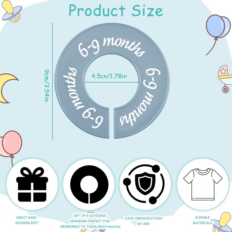 ForraFun 8 Pcs Baby Closet Dividers Unisex Baby Clothes Organizers Clear Labels for Nursery Closet Organizer & Decor Nursery Fits Most Rods(Modern,Cool Colors) - Image 2